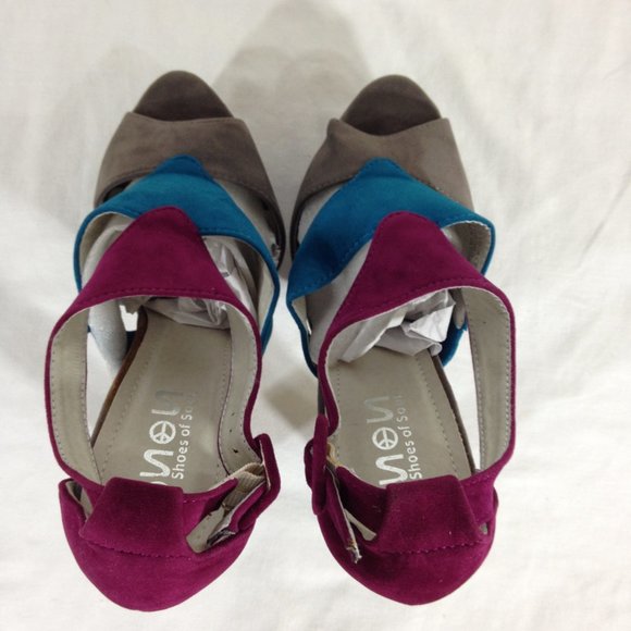 Shoes Of Soul-Final Price- Platform Heels Size 7 Grey/Teal/Berry - Picture 9 of 11